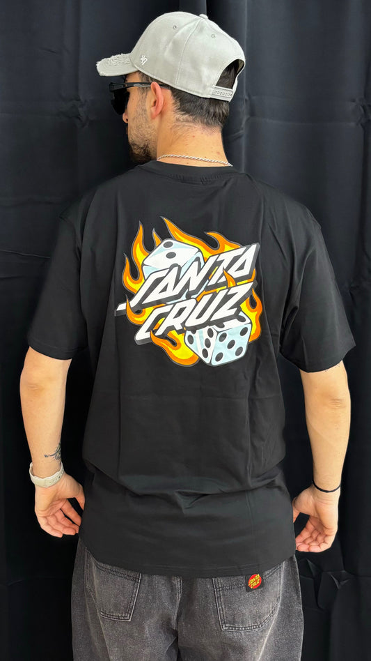 Flaming dice dot chest t-shirt