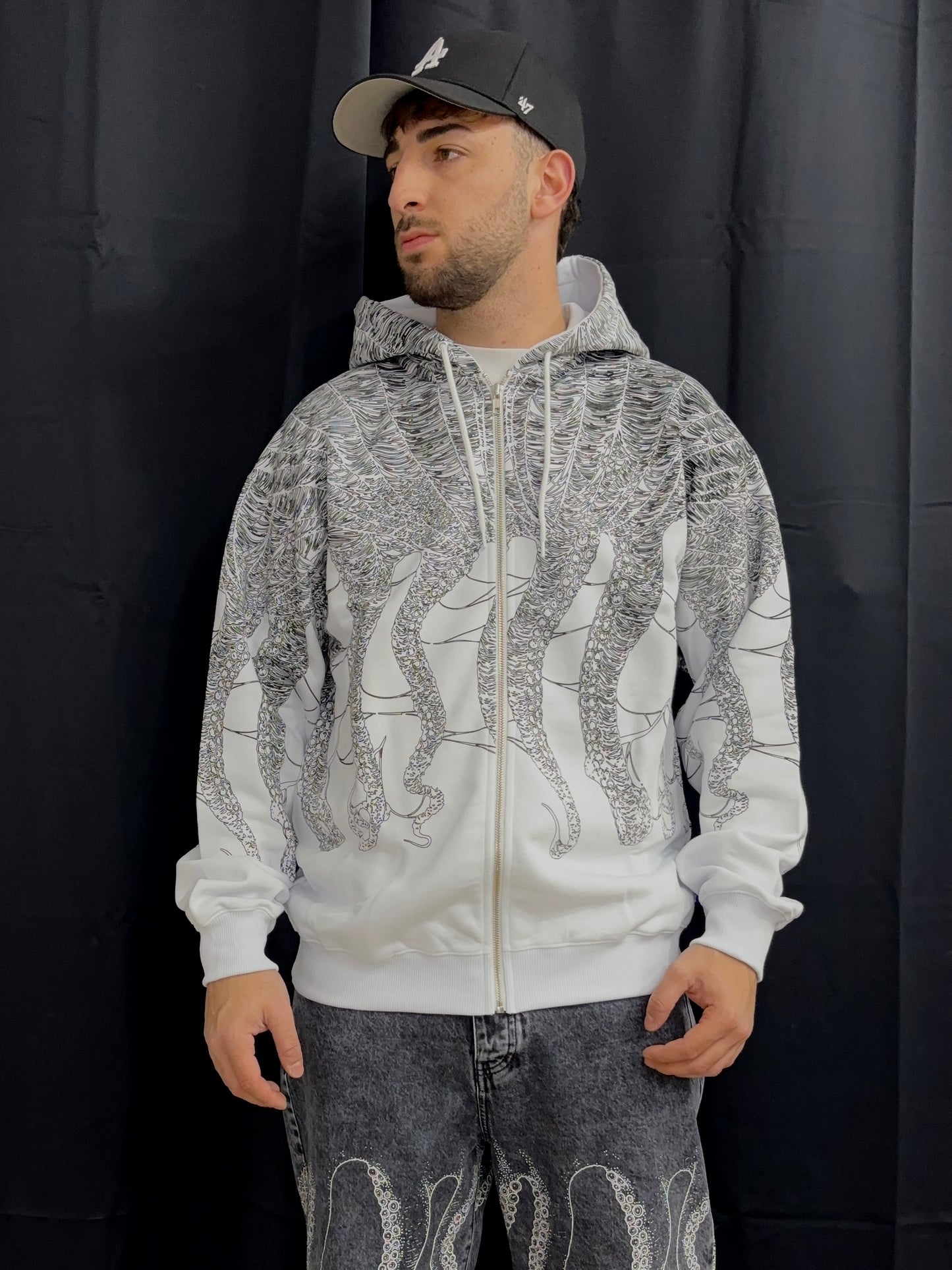 Octopus Cobweb Zip Hoodie by Luca Devinu