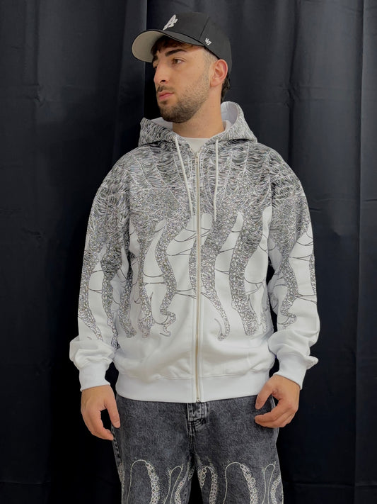 Octopus Cobweb Zip Hoodie by Luca Devinu