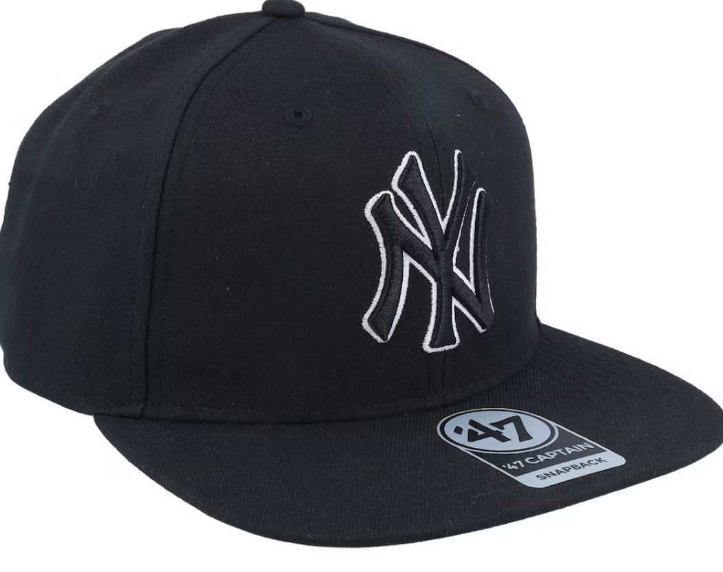 NY Yankees No Shot Captain Black Outline Snapback - 47 Brand