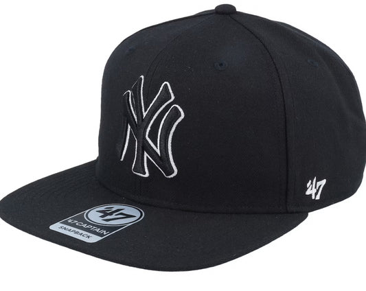 NY Yankees No Shot Captain Black Outline Snapback - 47 Brand
