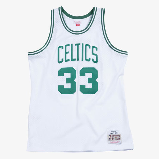 Men's Larry Bird White Boston Celtics 1985/86 Hardwood Classics Swingman Player Jersey
